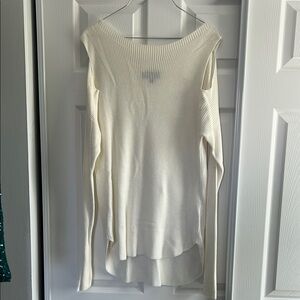 Cream Ribbed Knit Cold Shoulder Sweater from Express